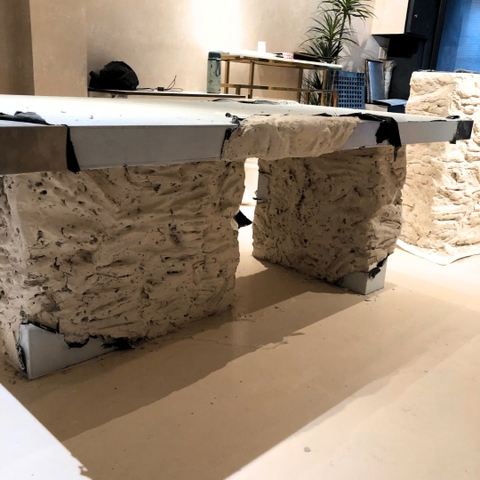 Faux-Stone Painted Steel Dining Table - Bàn ăn Inox sơn giả đá