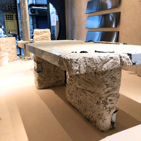 Faux-Stone Painted Steel Dining Table - Bàn ăn Inox sơn giả đá