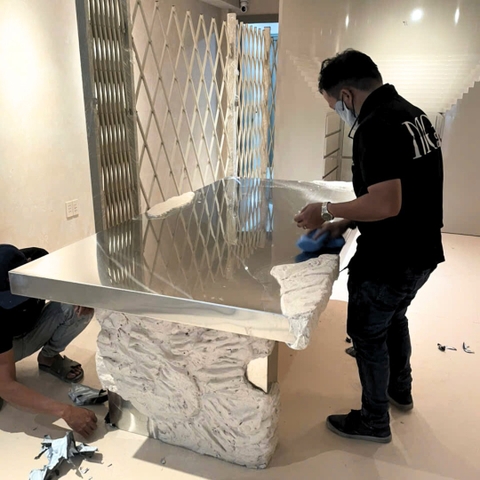 Faux-Stone Painted Steel Dining Table - Bàn ăn Inox sơn giả đá