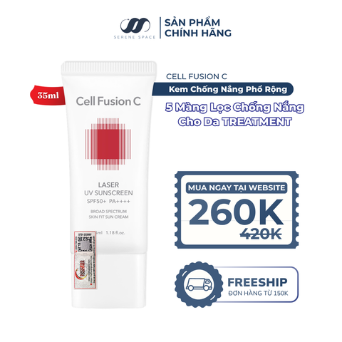 Kem Chống Nắng Phổ Rộng Cho Da Treatment Cell Fusion C Laser UV Sunscreen SPF50+ PA++++ Serene Space Sản Phẩm Chính Hãng