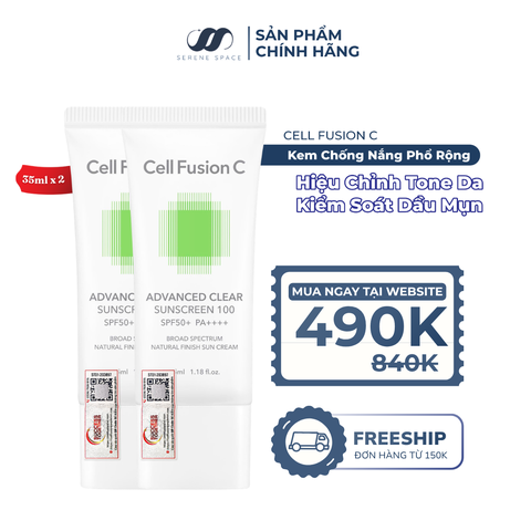 Kem Chống Nắng Phổ Rộng Kiểm Soát Dầu Mụn Cell Fusion C Advanced Clear Sunscreen 100 SPF50+ PA++++ Serene Space Sản Phẩm Chính Hãng