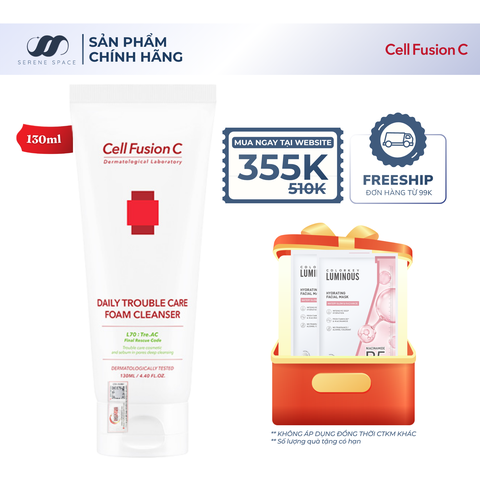 Sữa Rửa Mặt Làm Sạch Bụi Mịn Kiềm Dầu Giảm Mụn Cell Fusion C Daily Trouble Care Foam Cleanser Serene Space Sản Phẩm Chính Hãng