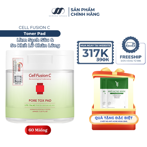 Toner Pad Làm Sạch Sâu & Thu Nhỏ Lỗ Chân Lông Chứa PHA Cell Fusion C Pore Tox Pad Serene Space Sản Phẩm Chính Hãng