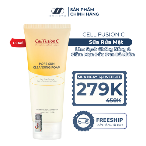 Sữa Rửa Mặt Làm Sạch Chống Nắng & Giảm Mụn Đầu Đen Bã Nhờn Cell Fusion C Pore Sun Cleansing Foam Serene Space Sản Phẩm Chính Hãng