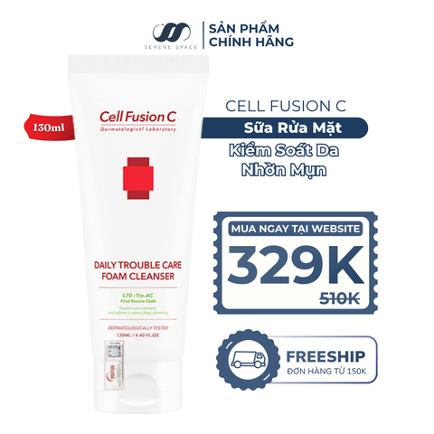 Sữa Rửa Mặt Làm Sạch Bụi Mịn Kiềm Dầu Giảm Mụn Cell Fusion C Daily Trouble Care Foam Cleanser Serene Space Sản Phẩm Chính Hãng
