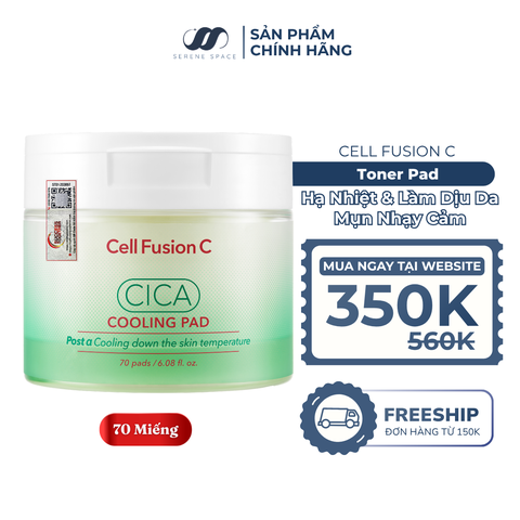 Toner Pad Rau Má Làm Lạnh Hạ Nhiệt -5 Độ Giảm Mụn & Làm Dịu Da Ửng Đỏ Cháy Nắng Cell Fusion C Cica Cooling Pad Serene Space Sản Phẩm Chính Hãng