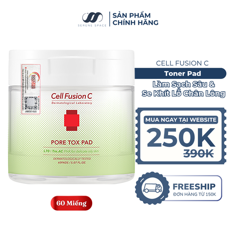 Toner Pad Làm Sạch Sâu & Thu Nhỏ Lỗ Chân Lông Chứa PHA Cell Fusion C Pore Tox Pad Serene Space Sản Phẩm Chính Hãng
