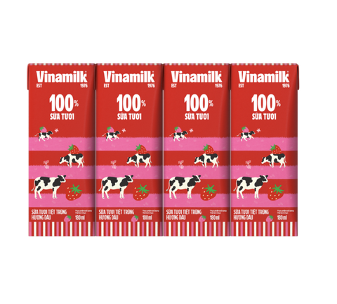 Sữa tươi tiệt trùng hương dâu Vinamilk lốc 4 hộp x 180ml