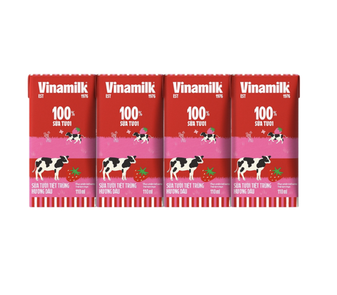Lốc 4 hộp sữa tươi tiệt trùng hương dâu Vinamilk 110ml
