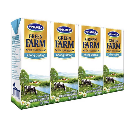 Lốc 4 hộp sữa tươi tiệt trùng không đường Vinamilk Green Farm 180ml