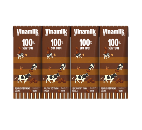 Sữa tươi tiệt trùng sô cô la Vinamilk lốc 4 hộp x 180ml