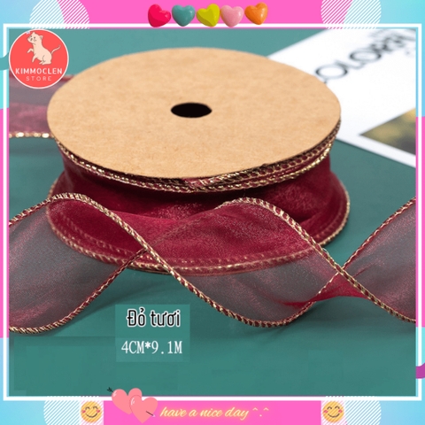 Cuộn ruy băng voan sóng viền kim tuyến 4cm dài 9m