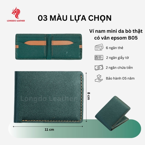 Ví ngang dập vân Epsom cao cấp bảo hành 05 năm thương hiệu Longdo Leather - B05