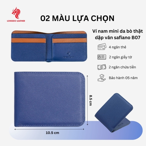 Ví da nam đẹp safiano phối màu thời trang bảo hành 05 năm thương hiệu Longdo Leather