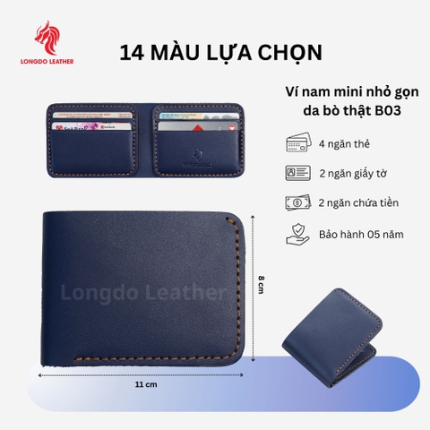 Ví da nam nhỏ gọn da bò thật bảo hành 5 năm thương hiệu Longdo Leather - B03