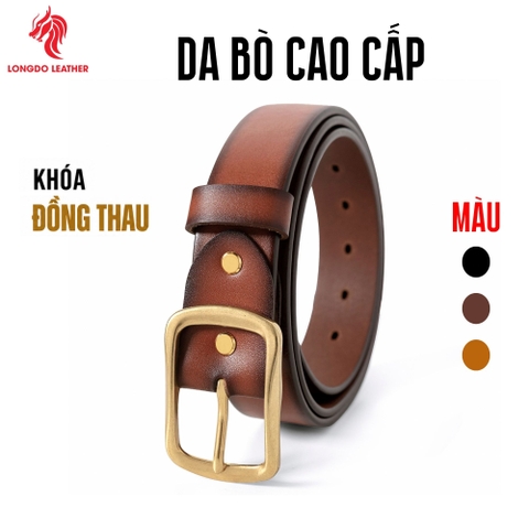 Dây thắt lưng da bò khóa đồng thau cao cấp bản 3.8cm - TL38B