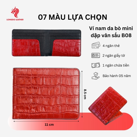 Ví da nam xịn da bò thật dập vân cá sấu, thiết kế trẻ trung bền bỉ  - B08