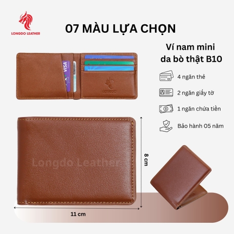 Ví nam mini cao cấp da bò cao cấp nhỏ gọn, thời trang bảo hành 05 năm Longdo Leather