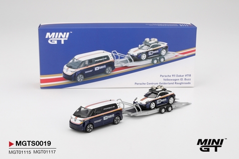 Xe Mô Hình Porsche 911 Dakar #718 / Volkswagen ID. Buzz Porsche Centrum Gelderland Roughroads Set 1:64 MiniGT - F