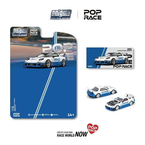 Xe Mô Hình MAZDA RX7 (FD3S) BLUE / WHITE 1:64 Pop Race x Enigma ( Xanh - Trắng )