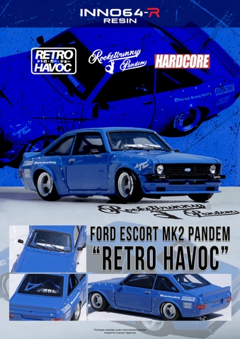 Xe Mô Hình FORD ESCORT MK2 PANDEM EMOTION RETRO HAVOC 1:64 Inno (Blue Resin) - E