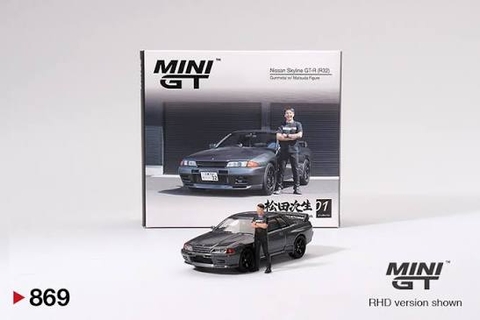 Xe Mô Hình Nissan Skyline GT-R (R32) Gunmetal W/Matsuda Figure Tsugio Matsuda Collection No. 1 1:64 MiniGT