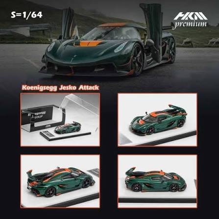 Xe Mô Hình Koenigsegg Jesko Attack High-wing Hypercar 1:64 HKM Premium (Carbon Green Luxury Version)