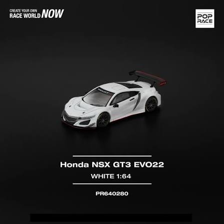 Xe Mô Hình HONDA NSX GT3 EVO22 1:64 POPRACE (WHITE) - C