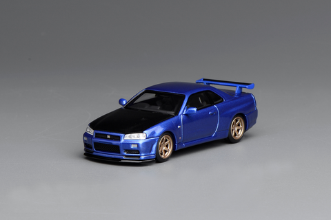 NISSAN SKYLINE GT-R (R34) V-SPEC II CUSTOMIZED BAYSIDE BLUE W/ CARBON FIBER BONNET