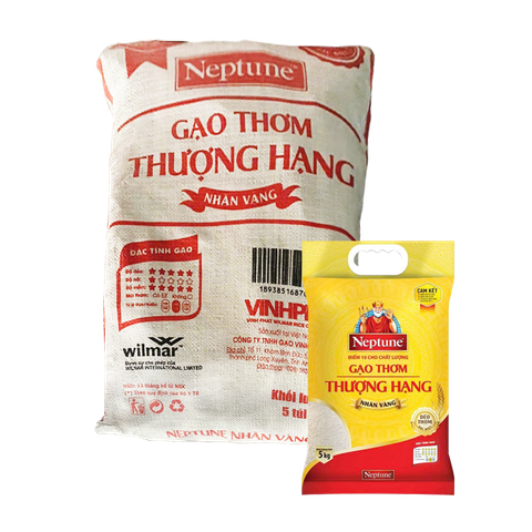 [Bao] Gạo Neptune Nhãn Vàng 5kg x 5 Gói