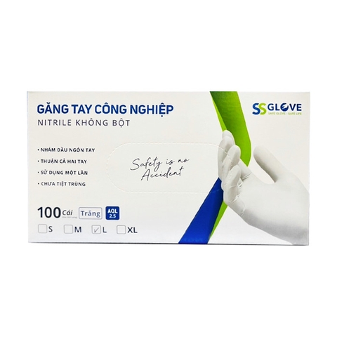 Găng Tay Nitrile Không Bột Màu Trắng SSG Size M (100 Cái/ Hộp)
