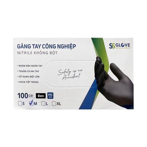 Găng Tay Nitrile Không Bột Màu Đen SSG Size M (100 Cái/ Hộp)