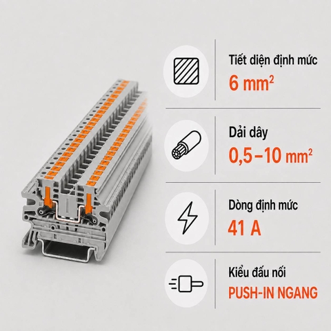 Terminal Block Phoenix Contact PTV 6 – Cầu Đấu Push-in Ngang 6mm²