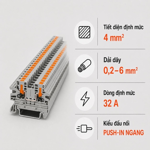 Terminal Block Phoenix Contact PTV 4 – Cầu Đấu Push-in Ngang 4mm²