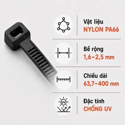 Dây Rút Chống UV KSS Nylon PA66 1,6–2,5mm