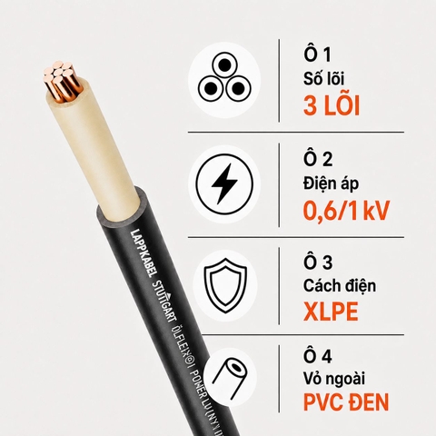 Cáp Điện Lực Hạ Thế LAPP (N)2XY 3x185mm² 0,6/1kV Đen