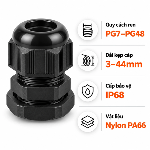 Ốc Siết Cáp Nhựa HOONSUN HX-NL Ren PG7-PG48 Chống Nước IP68