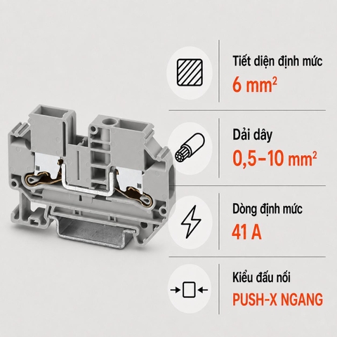 Terminal Block Phoenix Contact XTV 6 – Cầu Đấu Push-X Ngang 6mm²