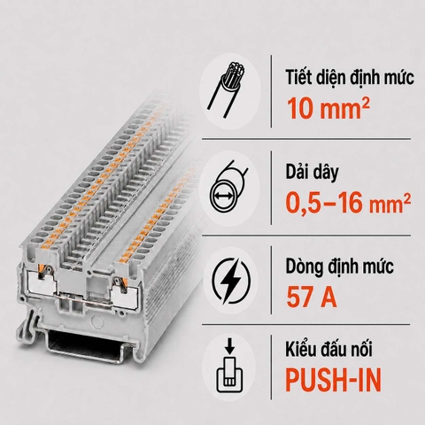 Terminal Block Phoenix Contact PT 10 – Cầu Đấu Push-in 10mm²