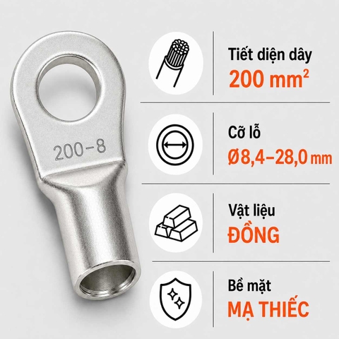Đầu Cos Tròn Trần KST RNB200 Dây 200mm²