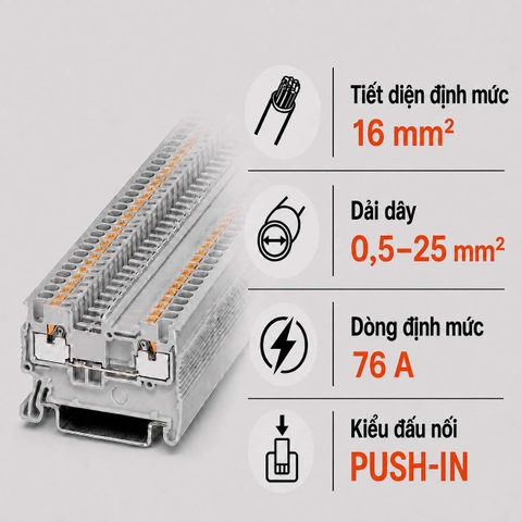 Terminal Block Phoenix Contact PT 16 N – Cầu Đấu Push-in 16mm²