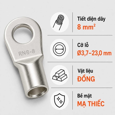 Đầu Cos Tròn Trần KST RNB8 Dây 8mm²