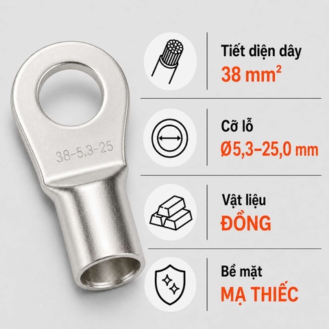 Đầu Cos Tròn Trần KST RNB38 Dây 38mm²
