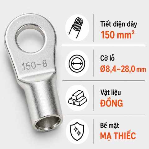 Đầu Cos Tròn Trần KST RNB150 Dây 150mm²