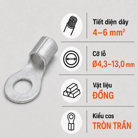 Đầu Cos Tròn Trần KSS R5.5 Dây 4–6mm²