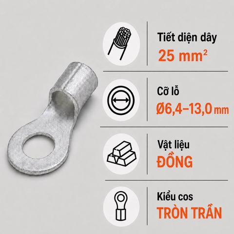 Đầu Cos Tròn Trần KSS R22 Dây 25mm²