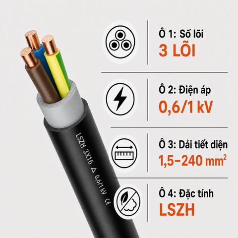 Cáp Điện Lực Hạ Thế LAPP N2XH-J 3 Lõi 0,6/1kV LSZH