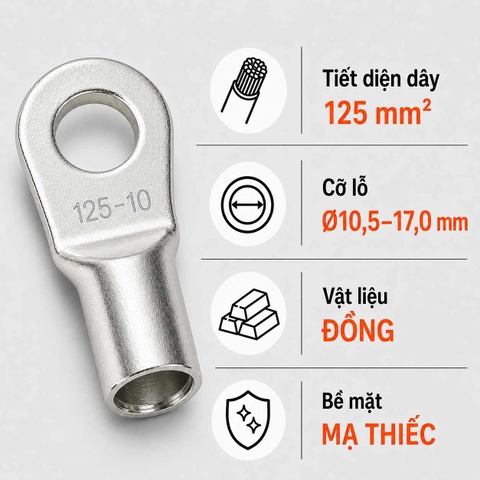 Đầu Cos Tròn Trần KST RNB125 Dây 125mm²