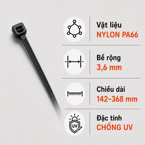 Dây Rút Nylon PA66 KST Chống UV Tiêu Chuẩn 3,6 mm – Weather Resistant
