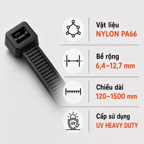 Dây Rút Nylon PA66 KSS UV Heavy Duty 6,4–12,7 mm – Chống UVaDây Rút Chống UV KSS Nylon PA66 6,4–12,7mm